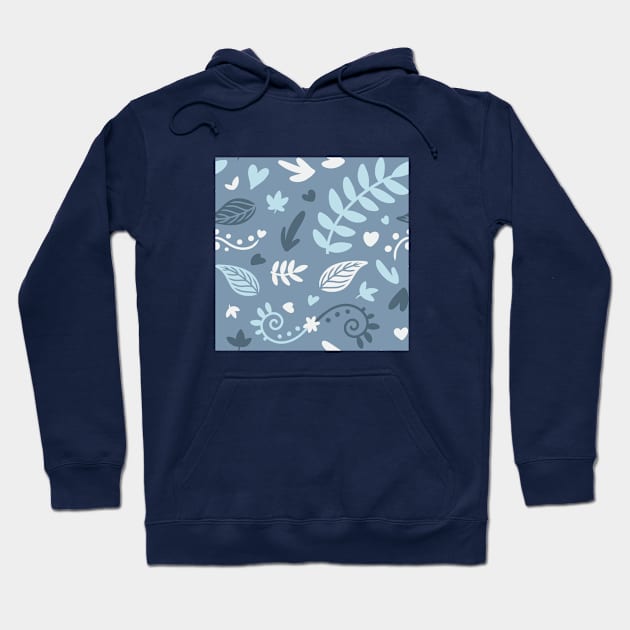 Cute Blue Leaf Nature Pattern Hoodie by mil.creates